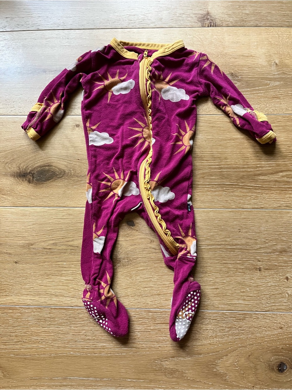 Kickee Pants Magenta Footed One-Piece with Sun & Cloud Print